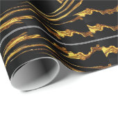 Monochrome Opulence: Liquid Gold Black Designer Cadeaupapier (Rol Hoek)