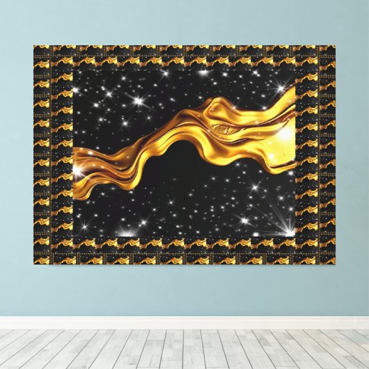 Monochrome Opulent Swirl Liquid Gold Black Achempo Canvas Afdruk (Insitu (Houten vloer))