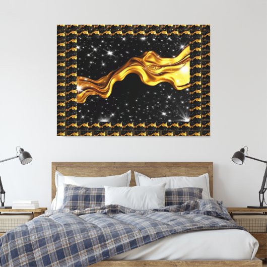 Monochrome Opulent Swirl Liquid Gold Black Achempo Canvas Afdruk (Insitu (Slaapkamer))
