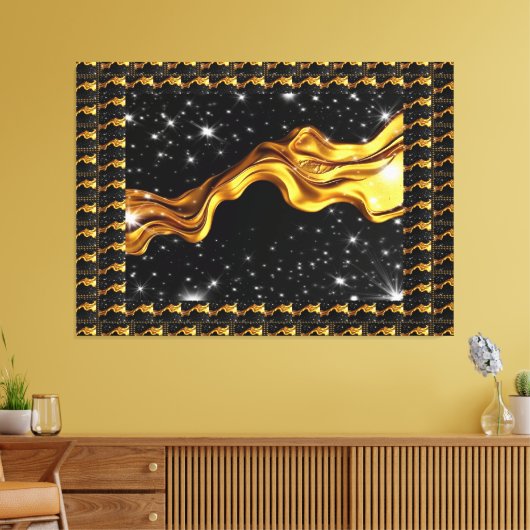Monochrome Opulent Swirl Liquid Gold Black Achempo Canvas Afdruk (Insitu (Woonkamer))
