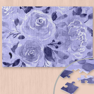 Monochrome Paarse en Mauve Waterverf Floral Legpuzzel