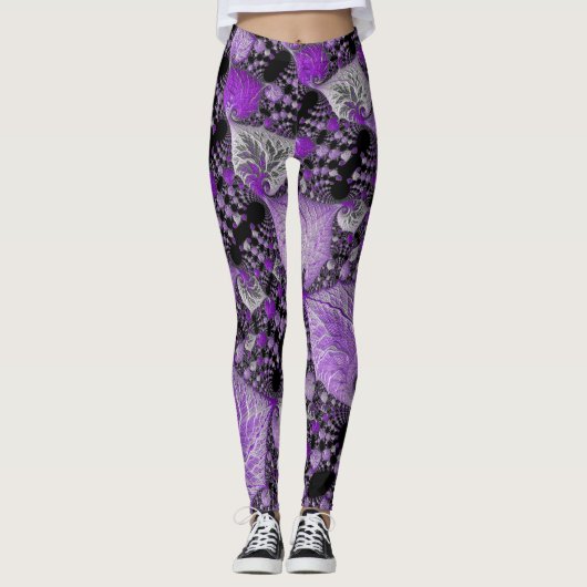 Monochrome Paarse fractale kunst Leggings (Voorkant)