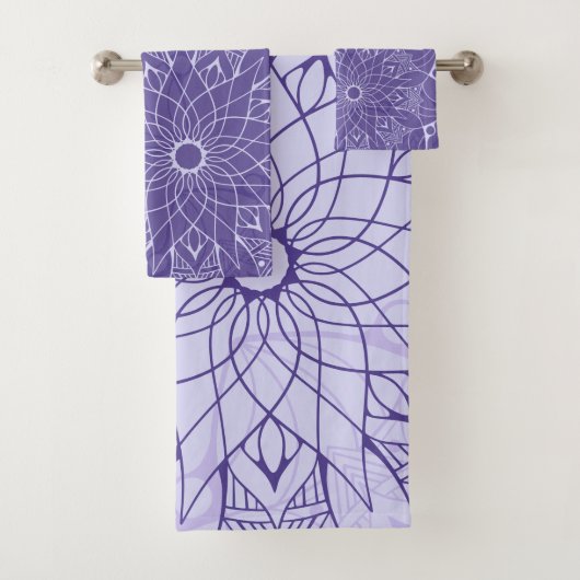 Monochrome Paarse Mandala Bath Towelset Bad Handdoek (Insitu)