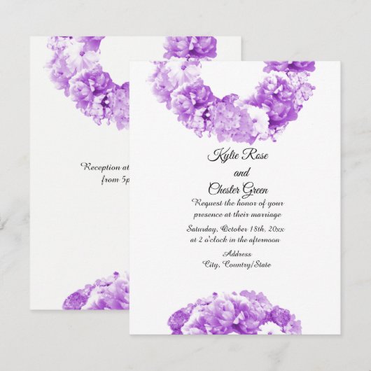 Monochrome Paarse Wreath Weddenschap Kaart (Voorkant / Achterkant)