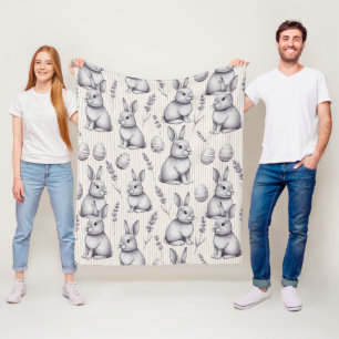 Monochrome Paashaas Houtskool Schets Streep Fleece Deken