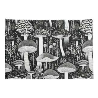 Monochrome paddestoel bos illustratie kussensloop