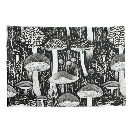 Monochrome paddestoel bos illustratie kussensloop (Achterkant-Rechts)