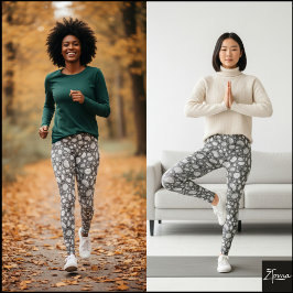 Monochrome Pebble Bean Organic Doodle Pattern Leggings