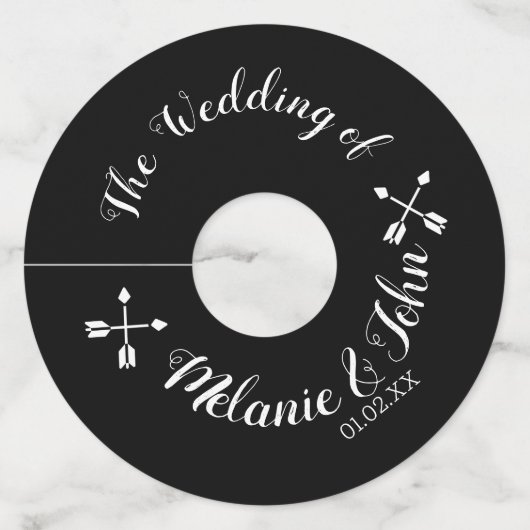 Monochrome Pijl Trouwen Logo- Parennaam Wijnglaslabel (Voorkant)