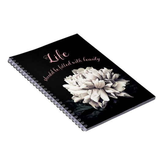 Monochrome Pioen Bloei Notitieboek (Rechterzijde)