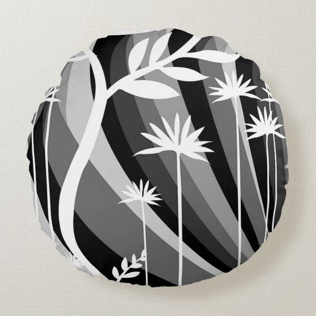 Monochrome plantenprint  rond kussen (Voorkant)