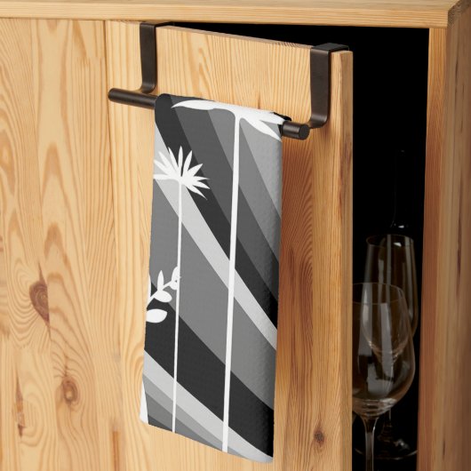 Monochrome plantenprint  theedoek (Derde Gevouwen)