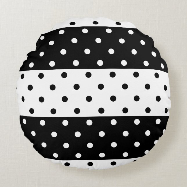 Monochrome poka Dots Round Pillow Rond Kussen (Voorkant)