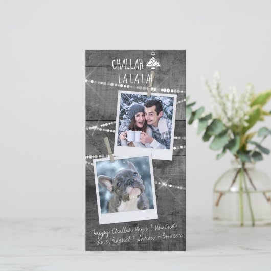 Monochrome Pop 2-foto Chrismukkah Kaart (Staand voorkant)