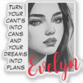 Monochrome Portret Pop Art Inspirerende Naam Sticker (Voorkant)