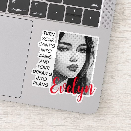 Monochrome Portret Pop Art Inspirerende Naam Sticker (Detail)