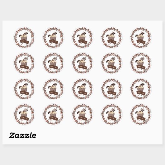 Monochrome Raccoon Chocolate Snoep Verjaardag Ronde Sticker (Vel)