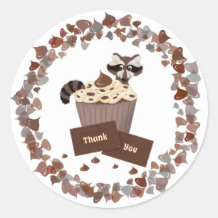 Monochrome Raccoon Chocolate Snoep Verjaardag Ronde Sticker