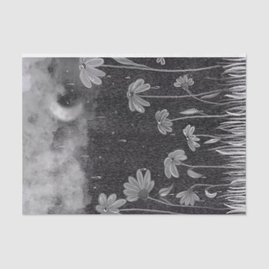 Monochrome Rainstorm Daisy Pencil Tekening Tissuepapier (Voorkant)