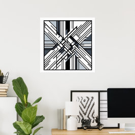 Monochrome raster X – Abstracte geometrische lijnk Poster