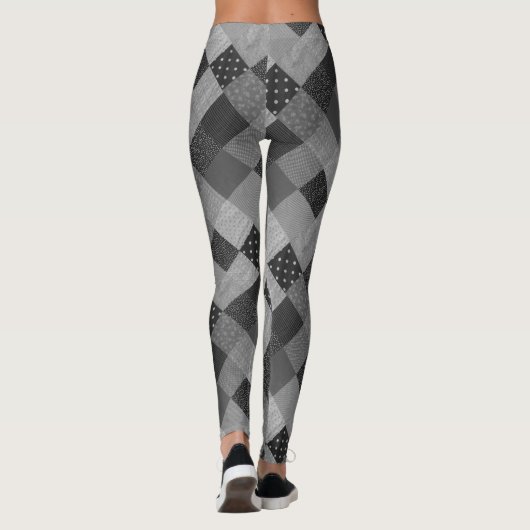 monochrome  retro patchwork fabric vierkanten leggings (Achterkant)