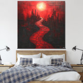 Monochrome Rode Abstracte Stadsgezicht met Pad Canvas Afdruk (Insitu (Slaapkamer))
