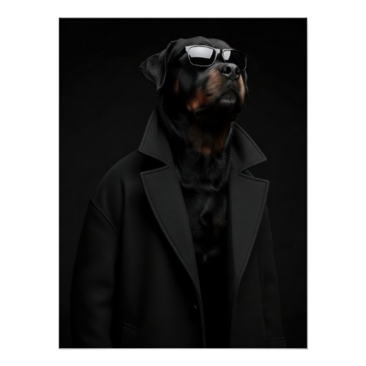 Monochrome Rottweiler Portrait – Dark Minimalist Perfect Poster (Voorkant)