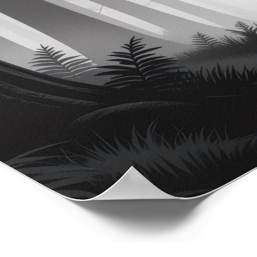 Monochrome rustige wandeling in het bos poster (Hoek)