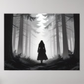Monochrome rustige wandeling in het bos poster (Voorkant)