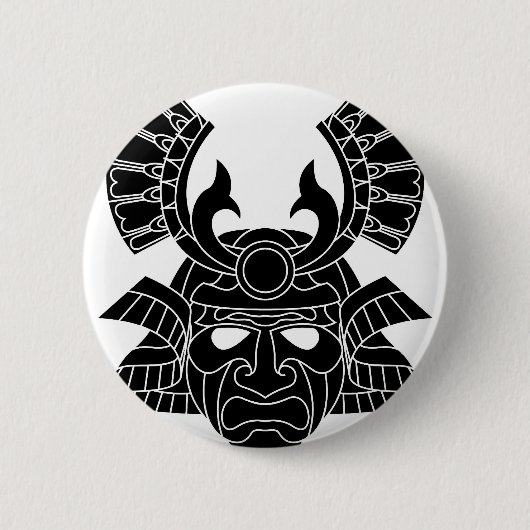 Monochrome samurai-masker ronde button 5,7 cm (Voorkant)