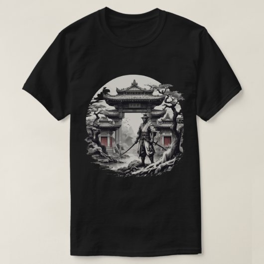 Monochrome Samurai Warrior illustratie T-shirt (Design voorkant)