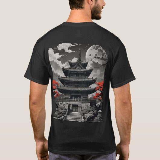 Monochrome Samurai Warrior illustratie T-shirt (Achterkant)