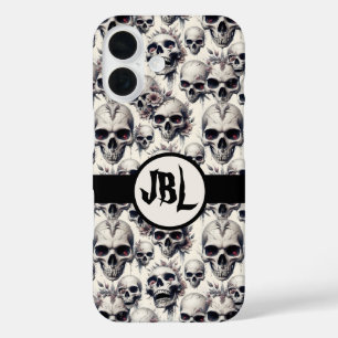 Monochrome schedels iPhone 16 hoesje