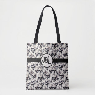 Monochrome schedels tote bag