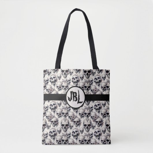 Monochrome schedels tote bag (Voorkant)