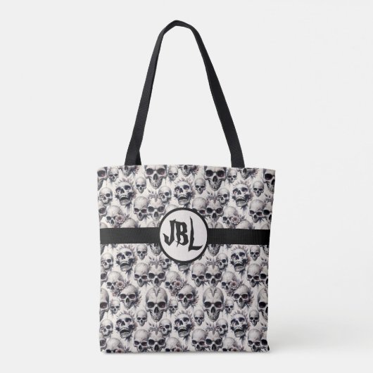 Monochrome schedels tote bag (Achterkant)