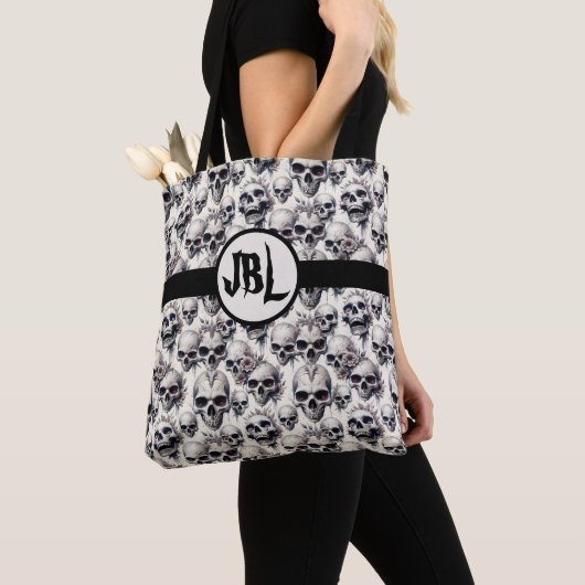 Monochrome schedels tote bag (Dichtbij)