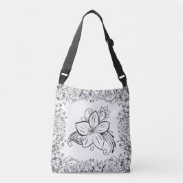 Monochrome Schoonheid Zwart en Wit Bloemmotief Crossbody Tas