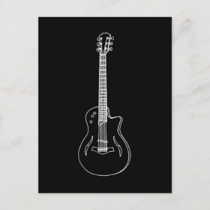 Monochrome Semi-Akoestische Gitaar Lijntekening Briefkaart