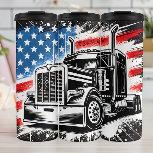 Monochrome Semi Truck Amerikaanse vlag Thermosbeker