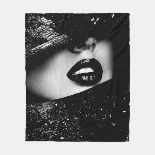 Monochrome sensuele lippen in zwart lijst fleece deken