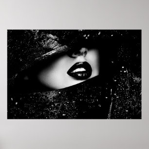 Monochrome sensuele lippen in zwart lijst poster