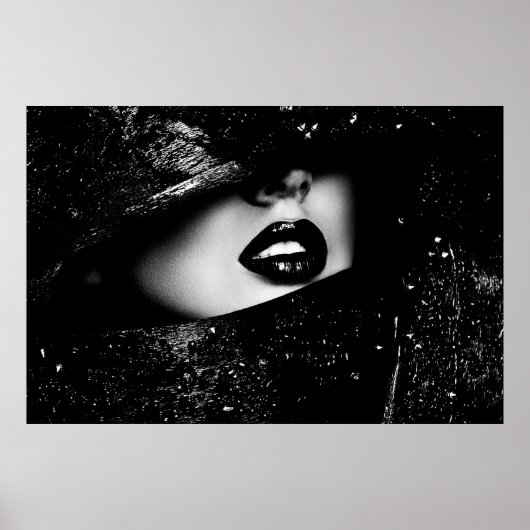 Monochrome sensuele lippen in zwart lijst poster (Voorkant)