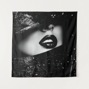 Monochrome sensuele lippen in zwart lijst wandkleed
