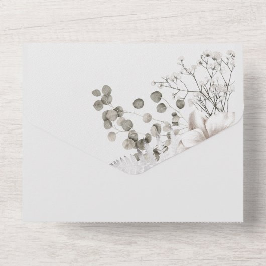 Monochrome Sepia Waterverf Flowers All-in-One All In One Uitnodiging (Achterkant)