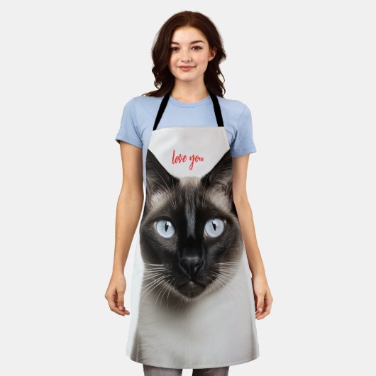 Monochrome Siamese kat liefde Schort (Gedragen)