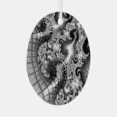 Monochrome Silver Towers Fractal Abstracte Art Metalen Ornament (Voorkant Rechts)