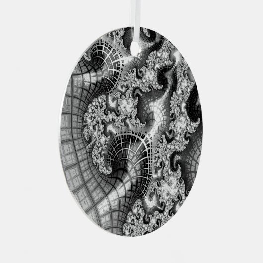 Monochrome Silver Towers Fractal Abstracte Art Metalen Ornament (Voorkant Rechts)