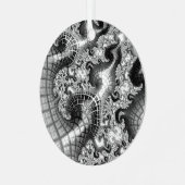 Monochrome Silver Towers Fractal Abstracte Art Metalen Ornament (Voorkant links)