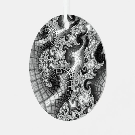 Monochrome Silver Towers Fractal Abstracte Art Metalen Ornament (Voorkant links)